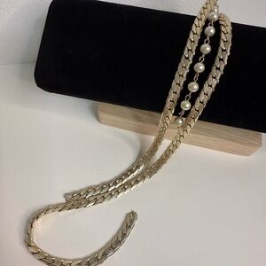Gold and Pearl Chain Necklace - Broken, signed west Germany